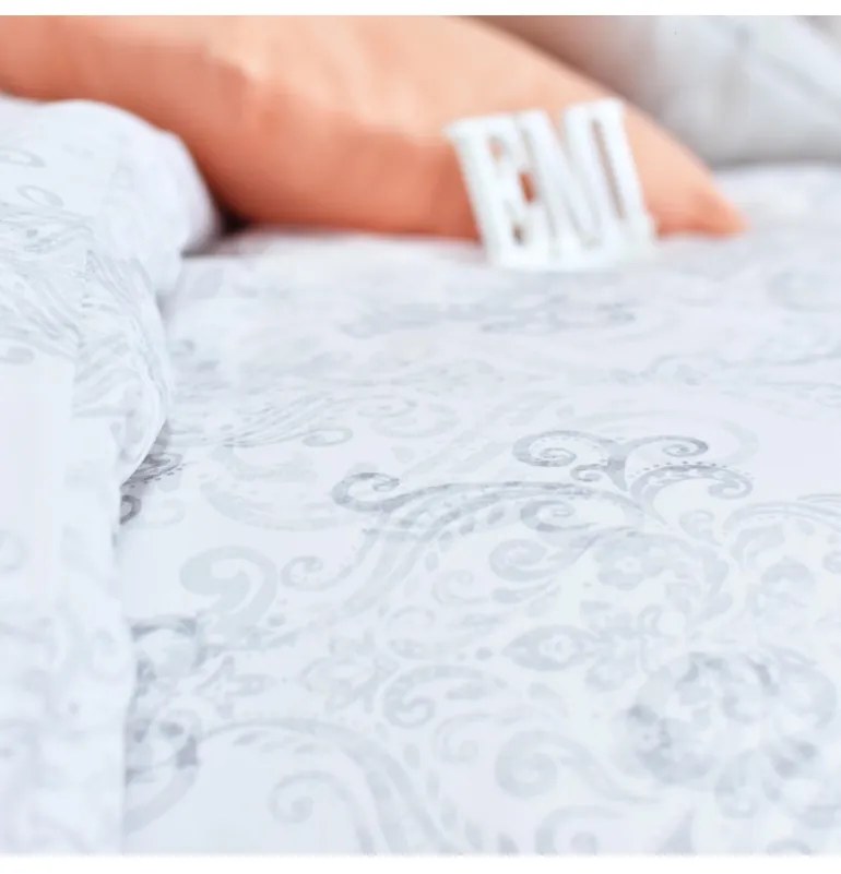 Obliečky Poetics satén sivo-biele EMI, Štandardný set jednolôžko obsahuje 1x 140x200 + 1x 70x90