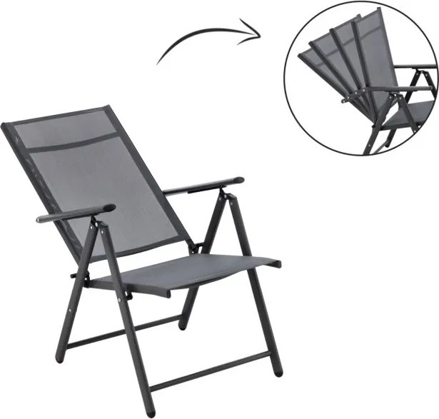 CH Polohovateľná záhradná oceľová stolička Glam - tmavosivá