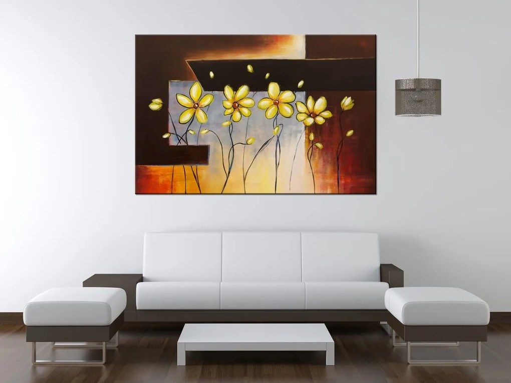Gario Ručne maľovaný obraz Žlté kvietky Rozmery: 100 x 70 cm