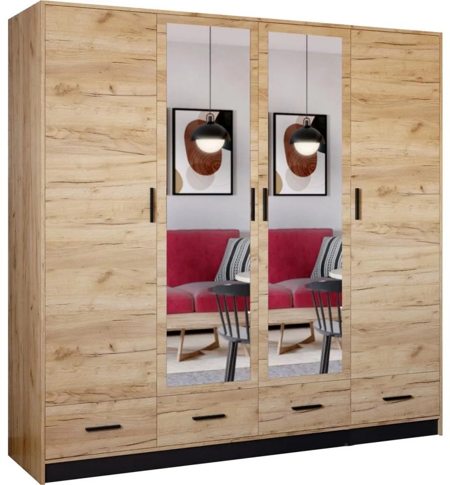 Šatní skriňa so zrkadlom SANNA 200x215 cm dub craft