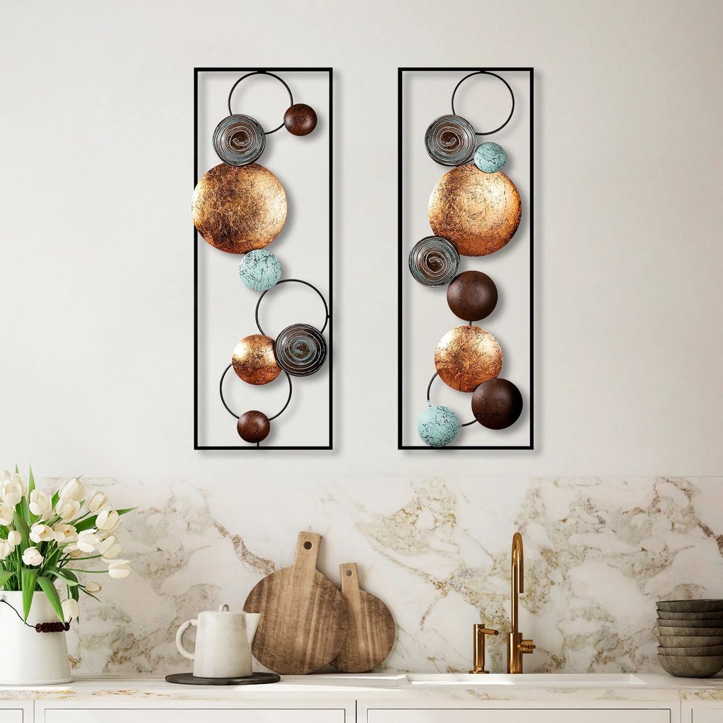 Súprava 2 ks nástenných kovových dekorácií Štruktúrovaných - 9 viacfarebných