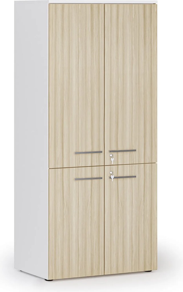 Kancelárska policová skriňa PRIMO WHITE, polené dvere, 800 x 500 x 1781 mm, biela/dub prírodná