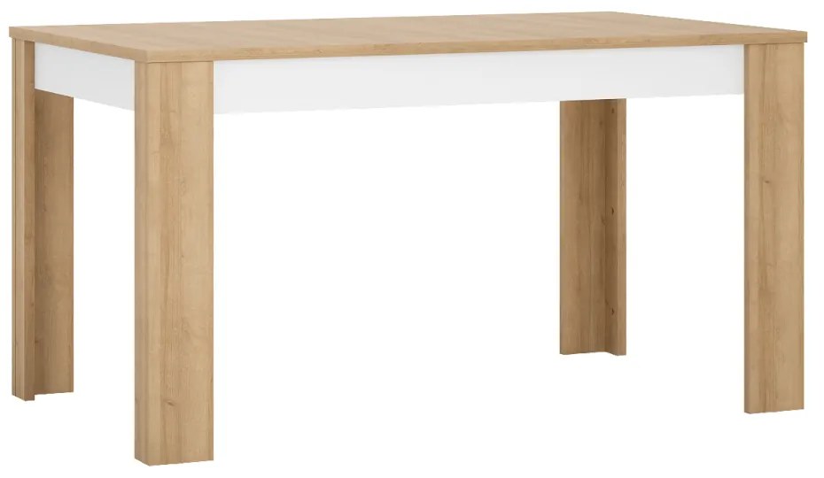 Jedálenský stôl LYOT03, rozkladací, dub riviera/biela s extra vysokým leskom, 140-180x85 cm, LEONARDO