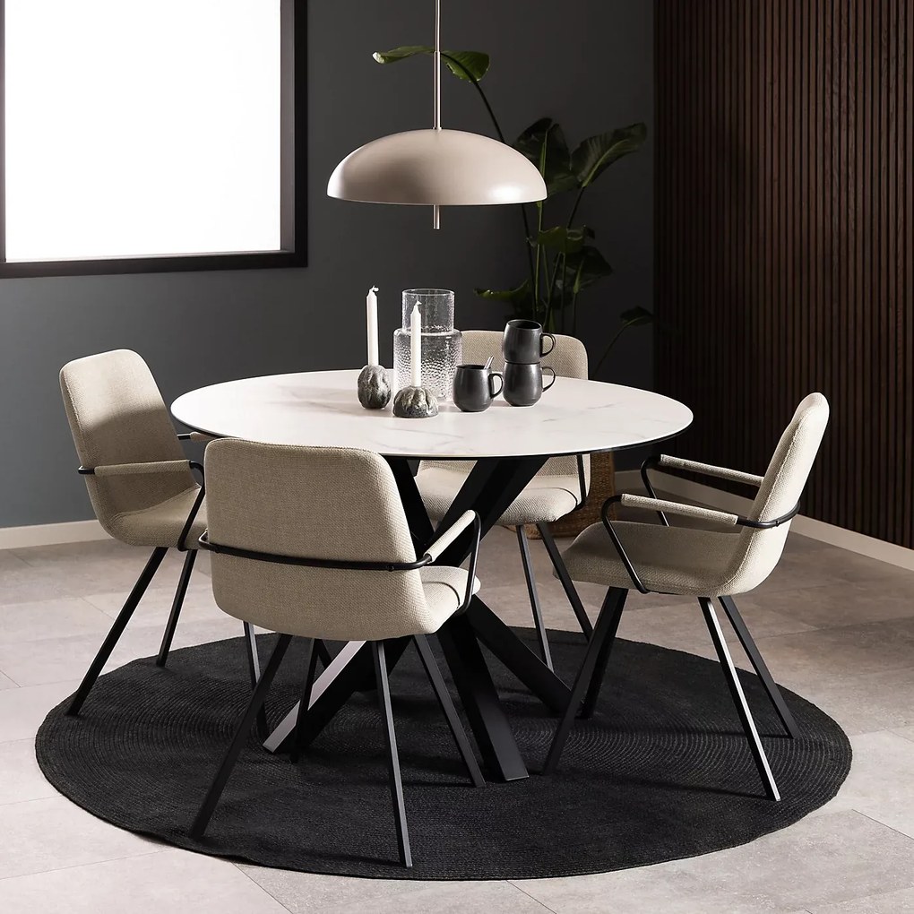 Jedálenský okrúhly stôl Heaven 120 cm biely mramor/čierny