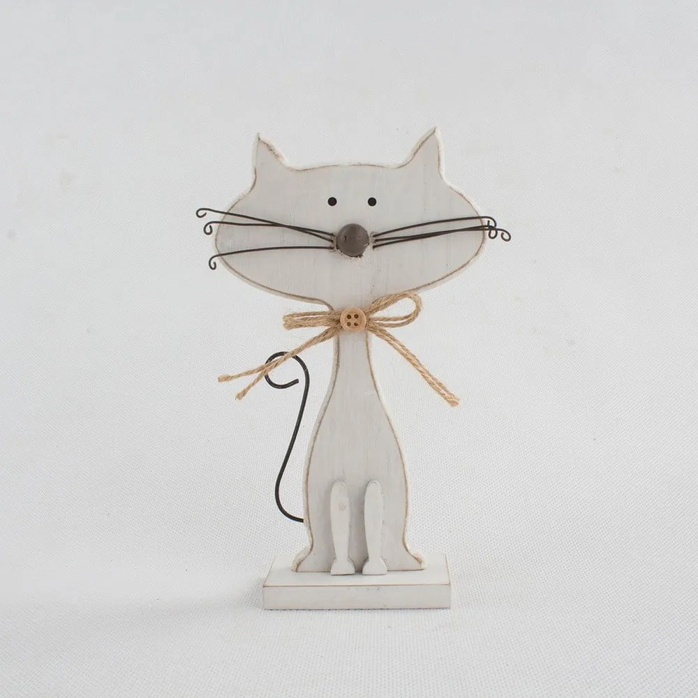Biela drevená dekorácia v tvare mačky Dakls Cats, výška 18 cm