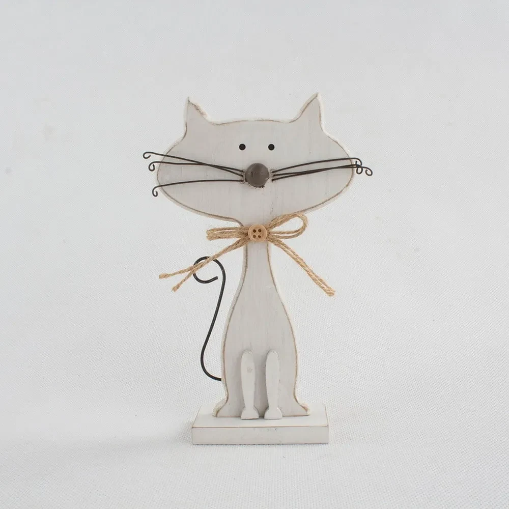 Biela drevená dekorácia v tvare mačky Dakls Cats, výška 18 cm