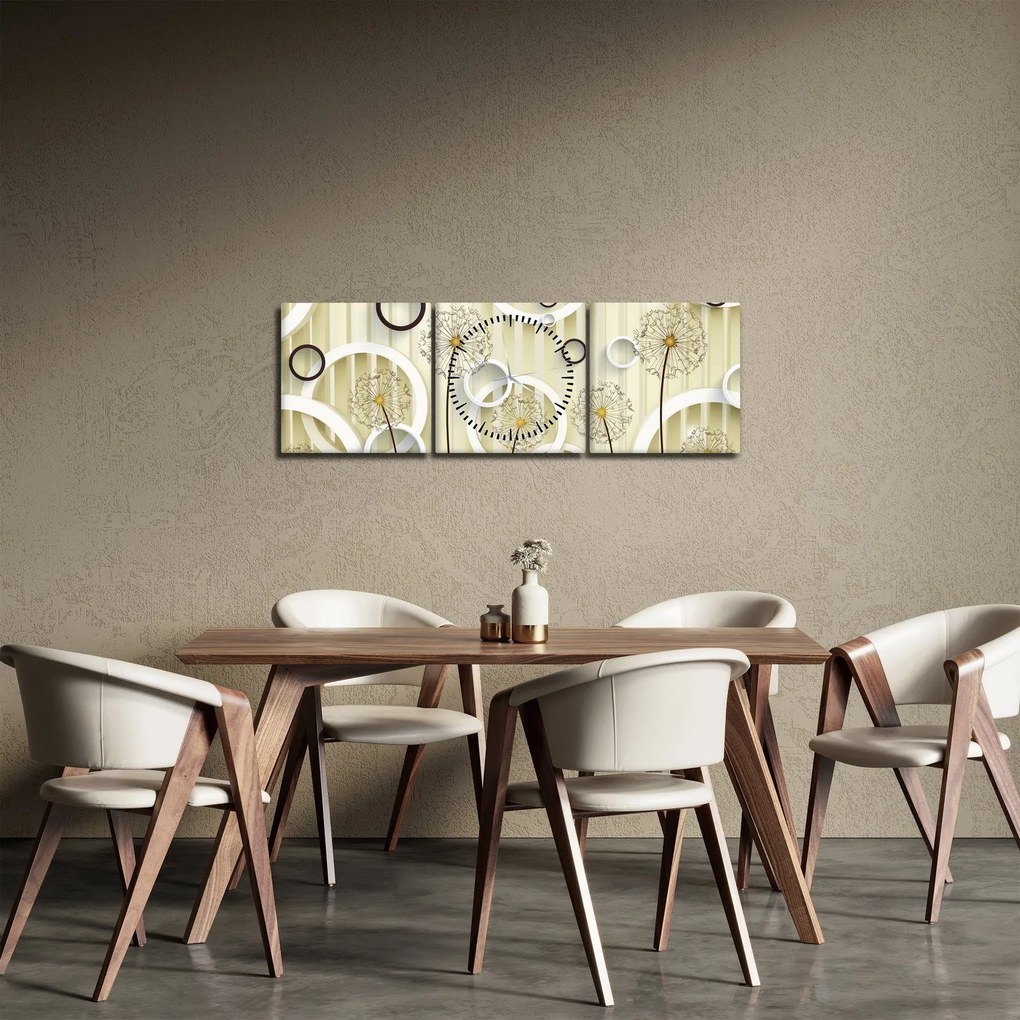 Abstraktný obraz s púpavami (s hodinami) (90x30 cm)