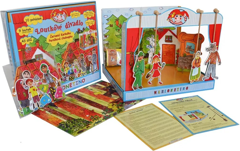MARIONETINO Bábkové divadlo – Červená Čiapočka a Janko a Marienka (kompletný set, 9 bábok)
