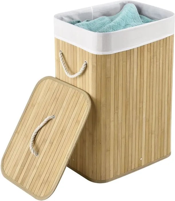 72 l bambusový košík na bielizeň s vekom a vreckom
