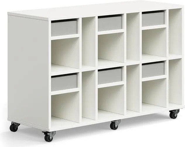 Študentská úložná skrinka CASPER, 6 zásuviek, 12 priehradiek, biela, šedá