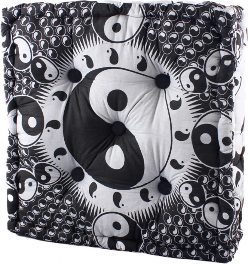 Dini Meditačná taburetka, JIN - JANG, štvorcová, biela/čierna