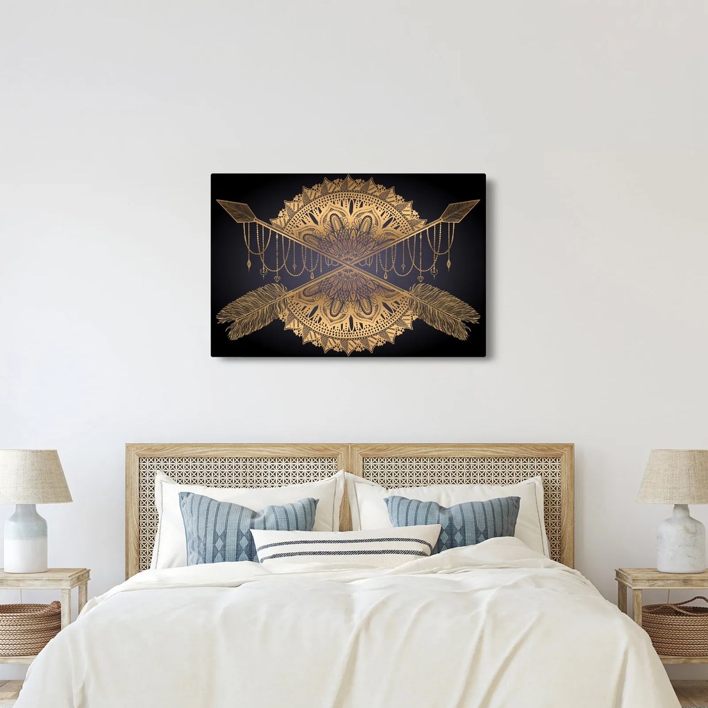 Obraz - Zlatá mandala s šípmi (90x60 cm)