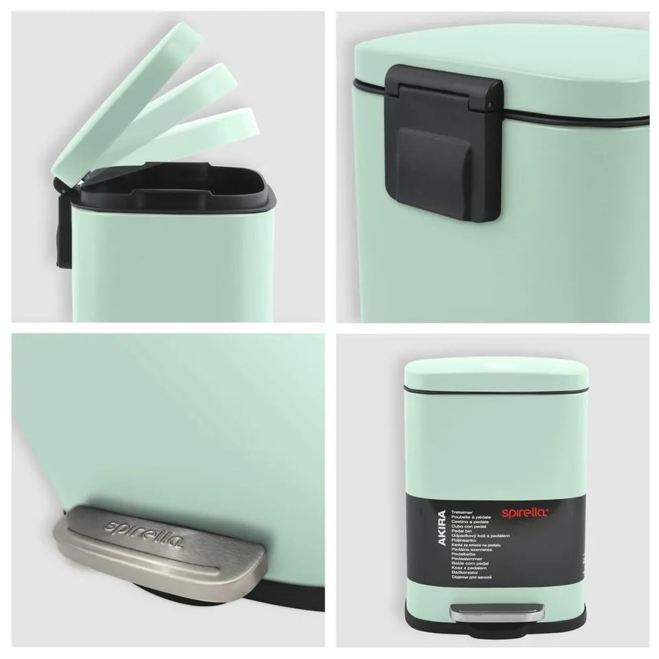 Nášľapný oceľový odpadkový kôš v mentolovej farbe 5 l Akira – Spirella