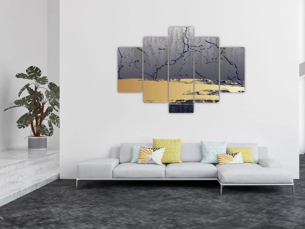 Obraz - Modrá a zlatá abstrakcia N⁰1 (150x105 cm)