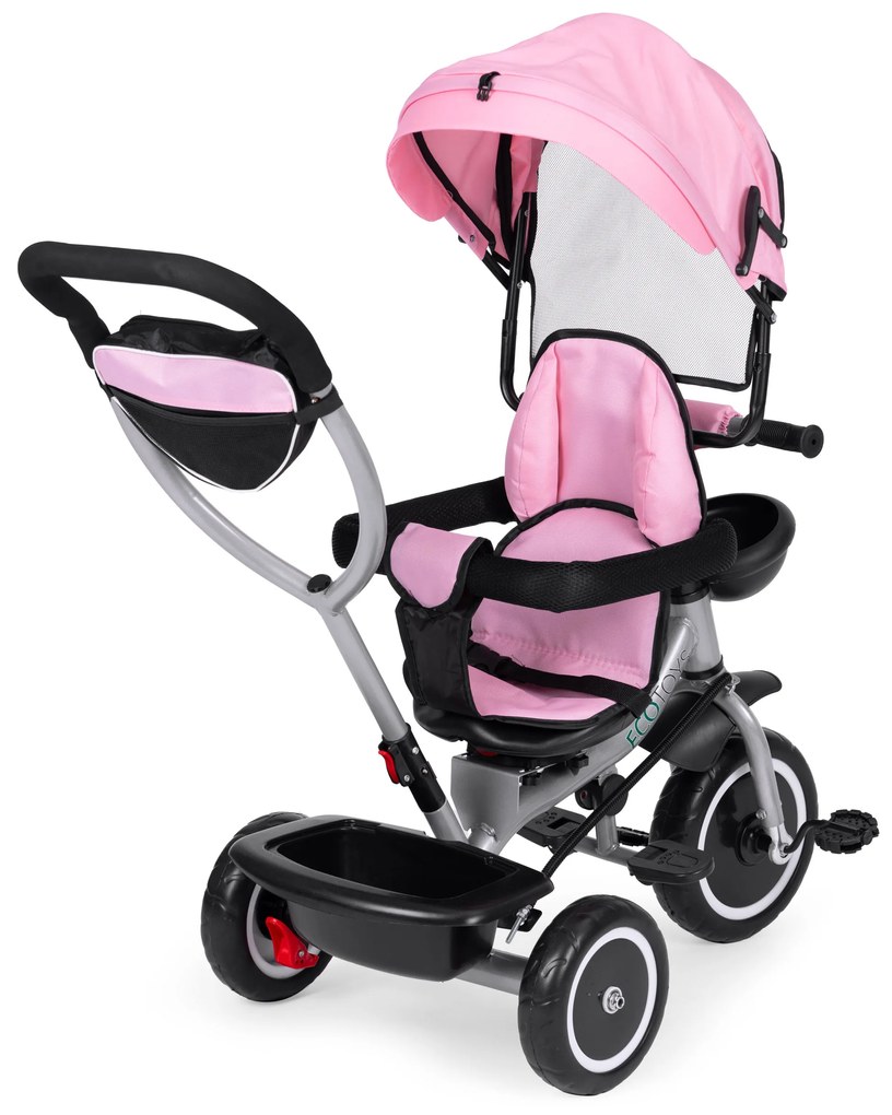 ECOTOYS Trojkolka 2v1 s otočným sedadlom + sklopná strieška - ružová