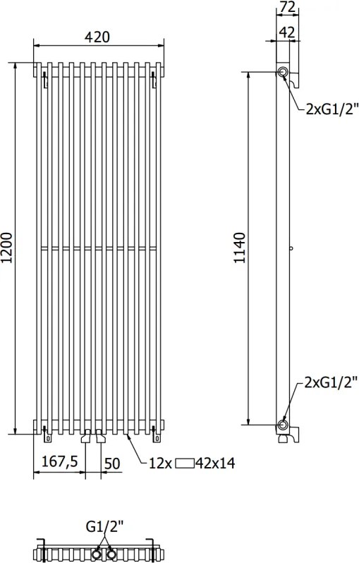 Mexen Kansas, vykurovacie teleso 1200 x 420 mm, 975 W, čierna, W204-1200-420-00-70