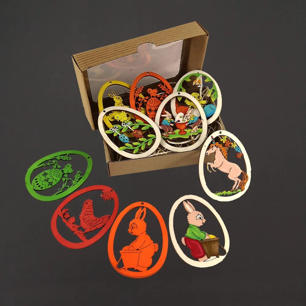 AMADEA Sada drevených veľkonočných ozdôb - farebné vajíčka 10 ks