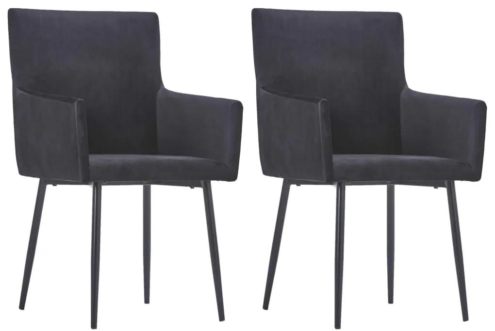vidaXL Jedálenské stoličky s opierkami 2 ks, čierne, zamat