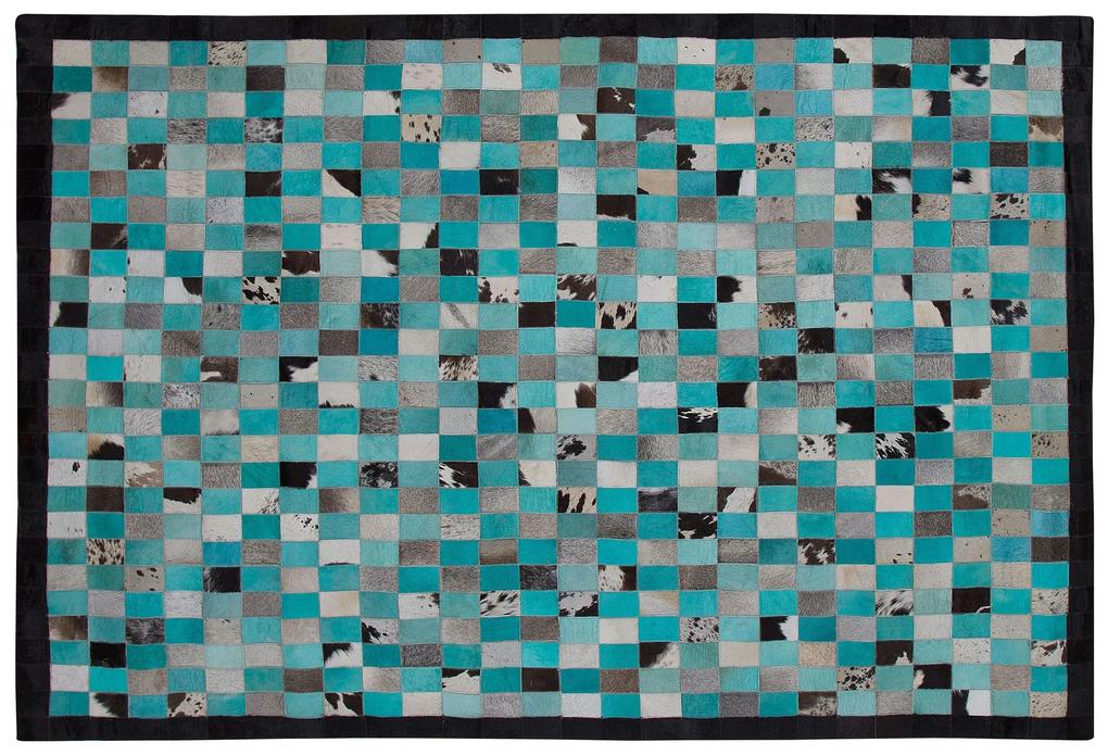Kožený koberec 140 x 200 cm tyrkysová/sivá NIKFER Beliani