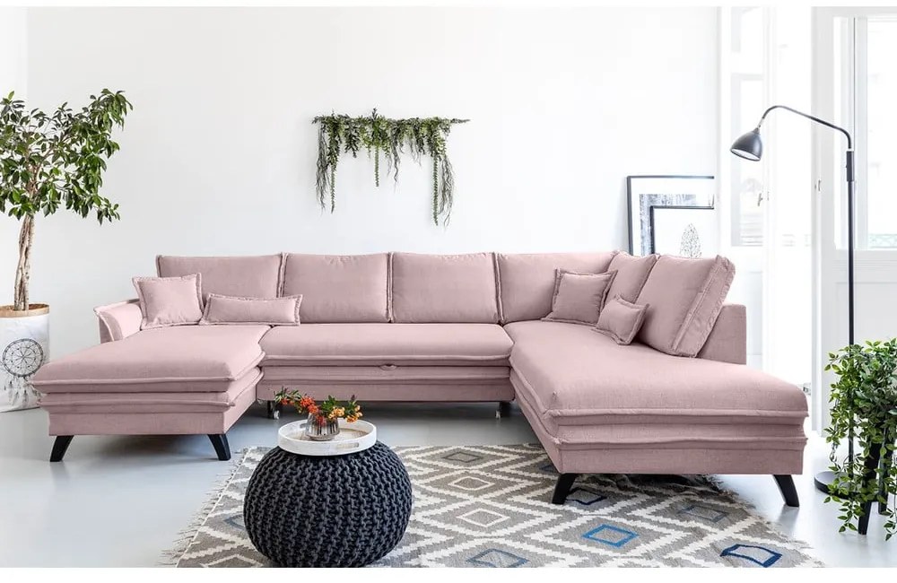 Pudrovoružová rozkladacia pohovka do "U" Miuform Charming Charlie, pravý roh