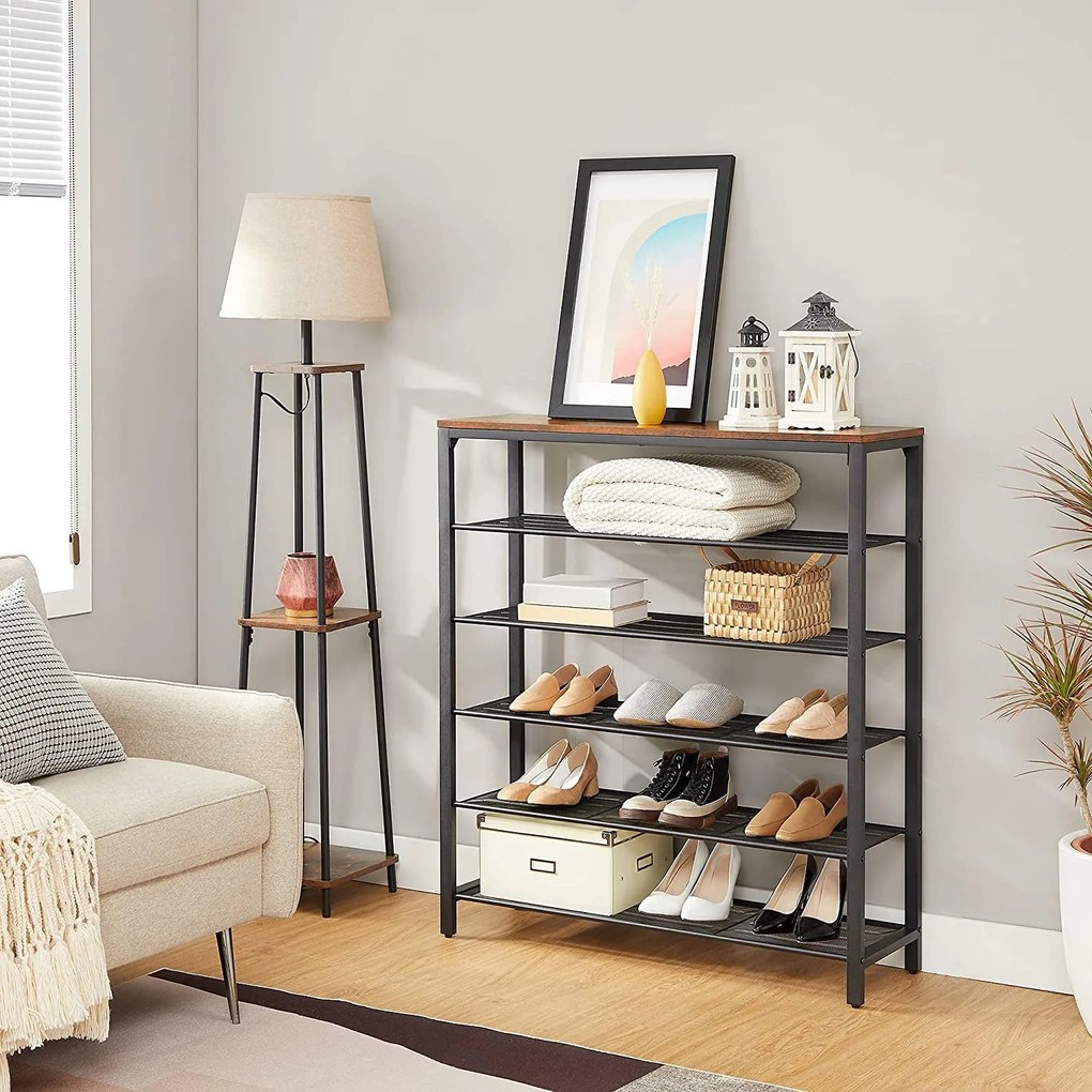 Stojan na topánky s 5 úrovňami, botník, rustikálny hnedý