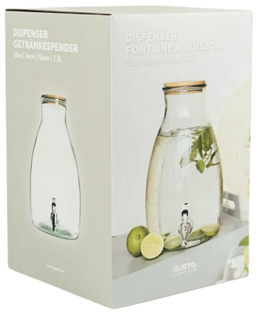 Sklenený zásobník na nápoje GUSTA s dreveným viečkom 5,5 L