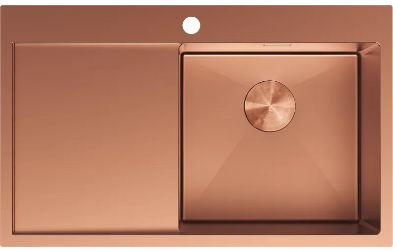 Mexen Exar, 1-komorový nerezový drez s odkvapkávačom, pravý, 780 x 480 mm, brúsená meď, 6434781010P-65