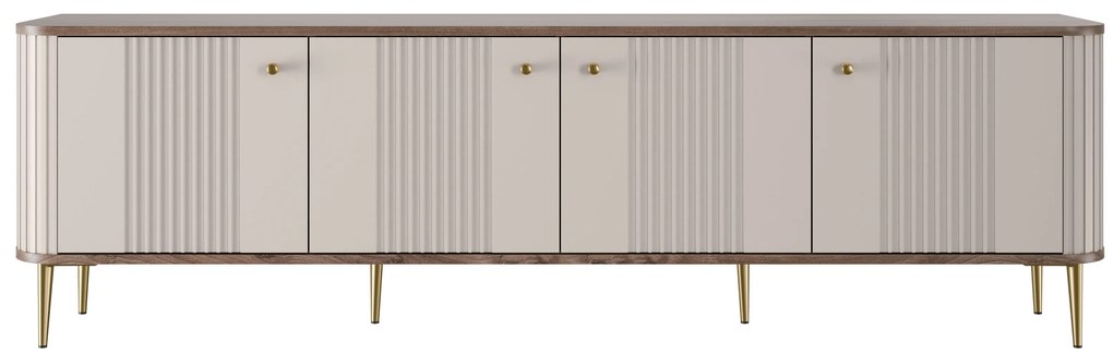 TV stolík Vespera 4D 187 cm - kašmírová / orech / zlaté nožičky