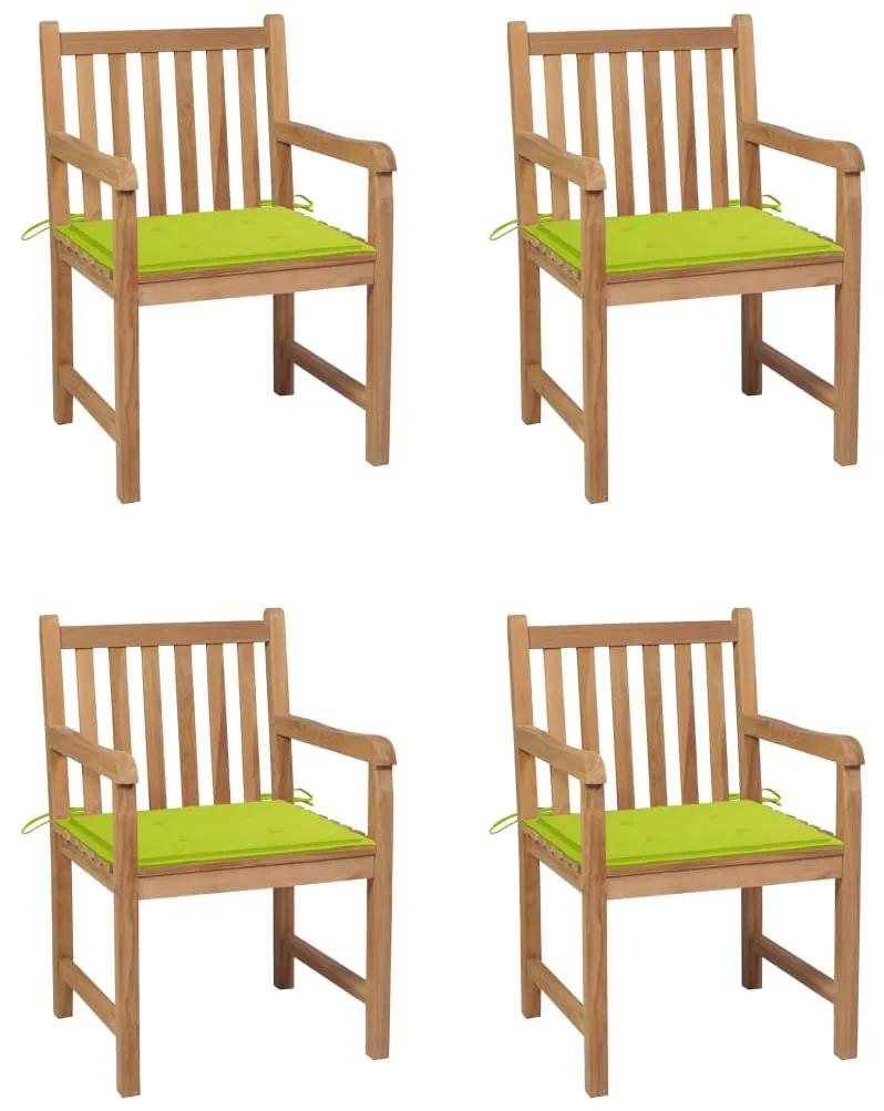 Záhradné stoličky 4 ks jasnozelené podložky tíkový masív
