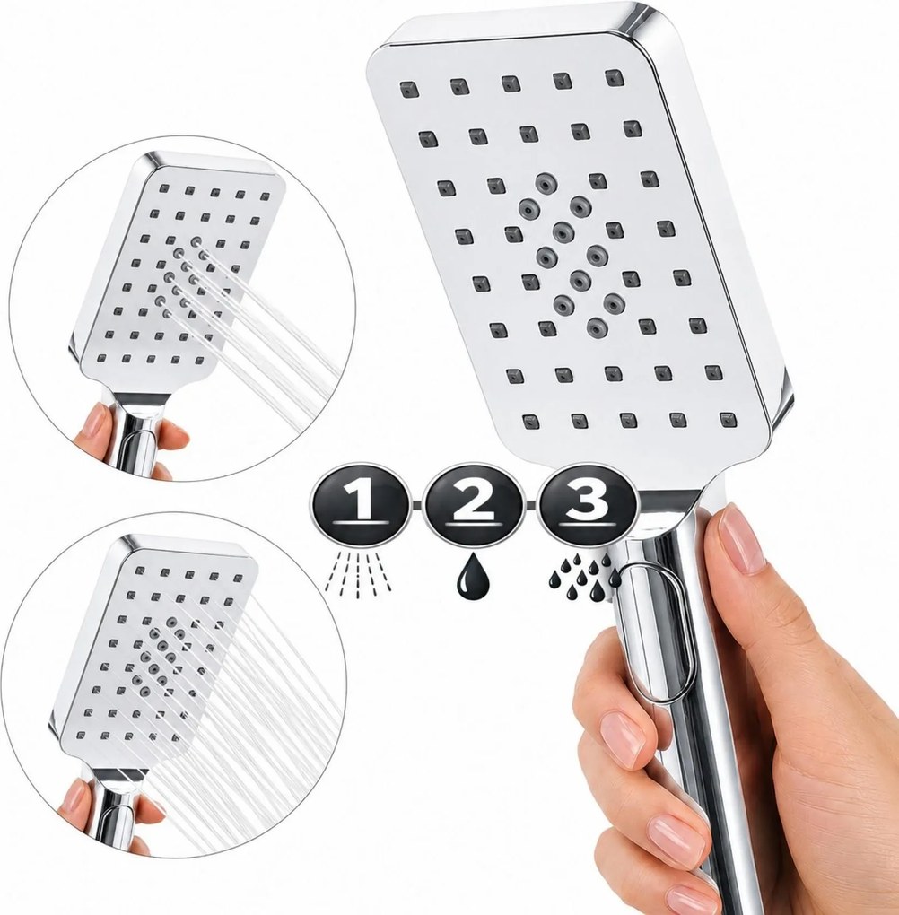 Erga Oslo, sprchový set s batériou, poličkou, výtokom a hlavovou sprchou 30×30 cm, chrómová, ERG-YKA-BP.OSLO-30-CHR