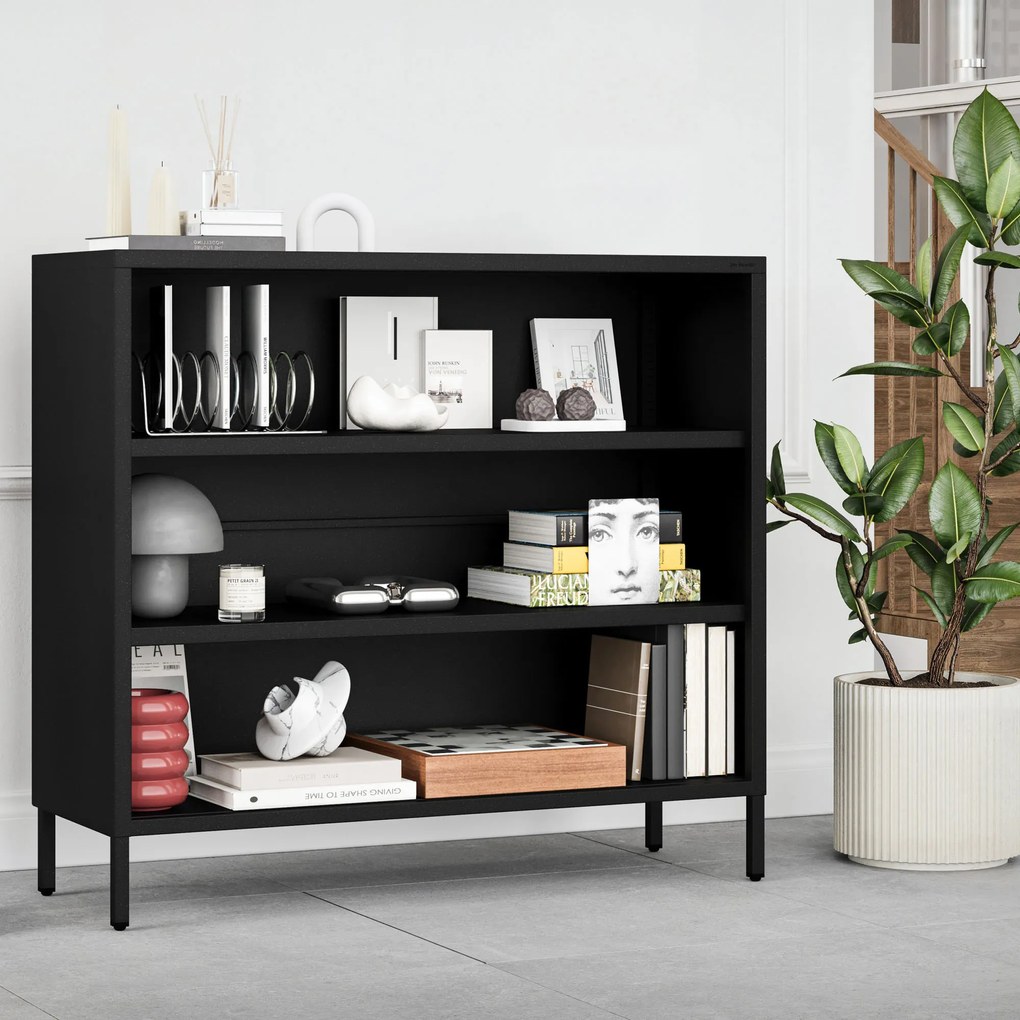Čierny kovový regál s policami LUCA Modern 1000 x 900 x 350 mm