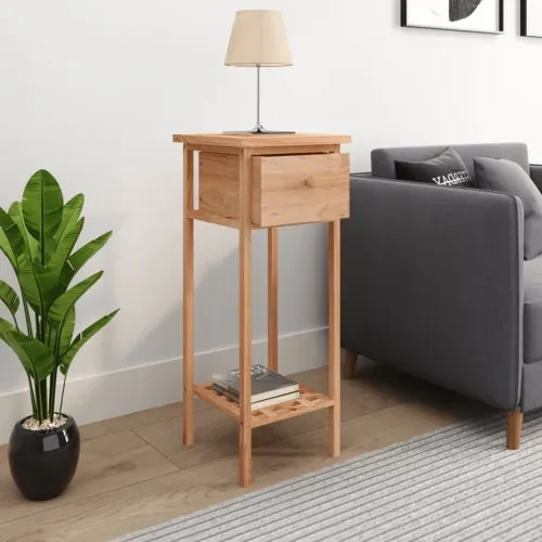 vidaXL Príručný stolík so zásuvkou 25x25x60cm masívne orechové drevo-