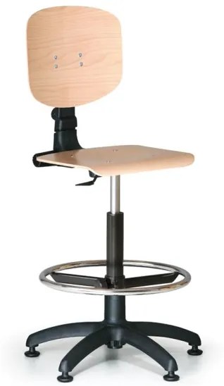 Antares Dielenská pracovná drevená stolička s klzákmi, oporný kruh, plastový kríž