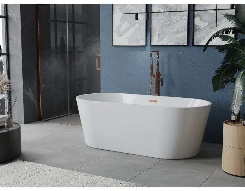 Mexen Luna, voľne stojaca vaňa 180 x 80 cm, biela, medený prepad, 52031808000-65