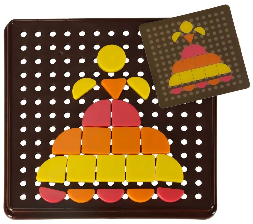 KIK Detská kreatívna mozaika 170 ks – puzzle 5 farieb, doska a 10 kariet (3+)