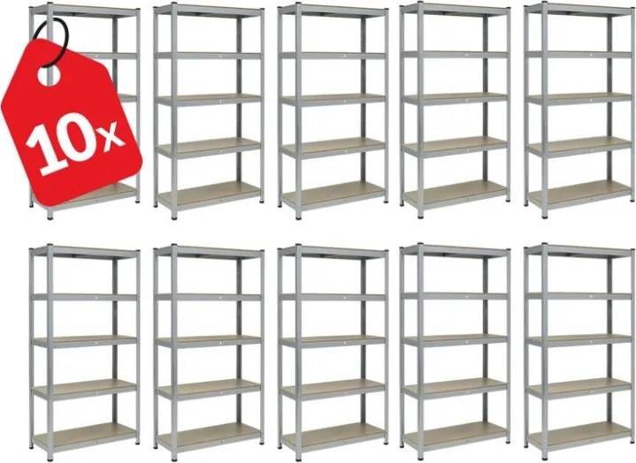Akcia 10x Regál 200x100x50 cm pozinkovaný 5-policový, nosnosť 875 kg