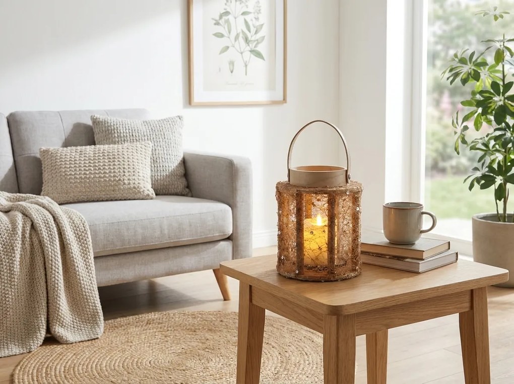 Lucerna s flitrami NATUR GLAM 21 cm, prírodná