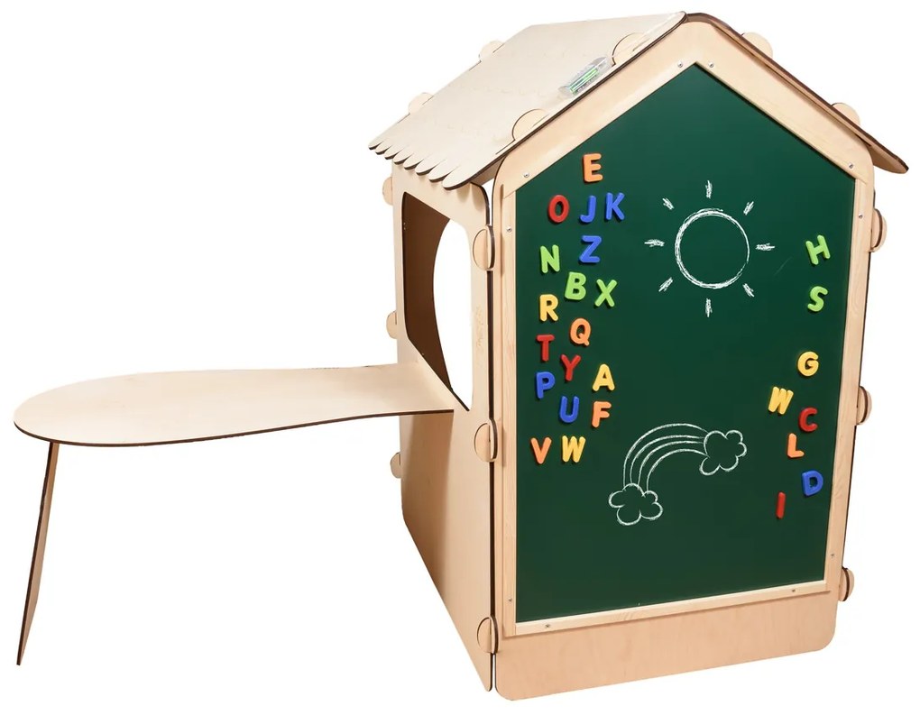 KIK Drevený detský domček SWEET HOME s magnetickou tabuľou a stolíkom 86 × 137 × 105 cm