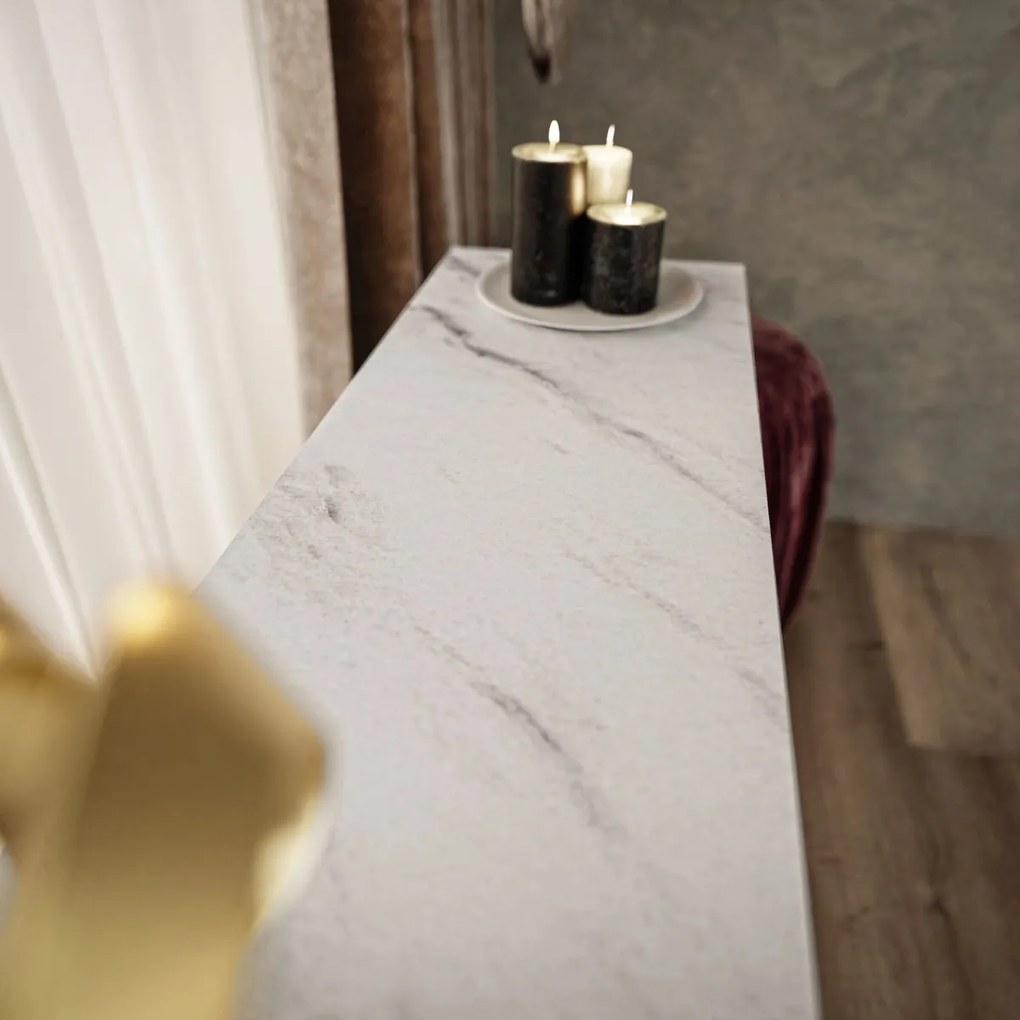 KONZOLA BELLA BIELY MRAMOR / ZLATÝ PODSTAVEC 80