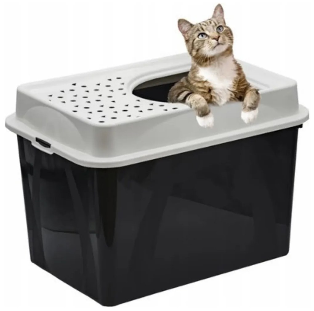 Rotho Mačacia toaleta, záchod pre mačky s horným vstupom, čierna, biela BERTA