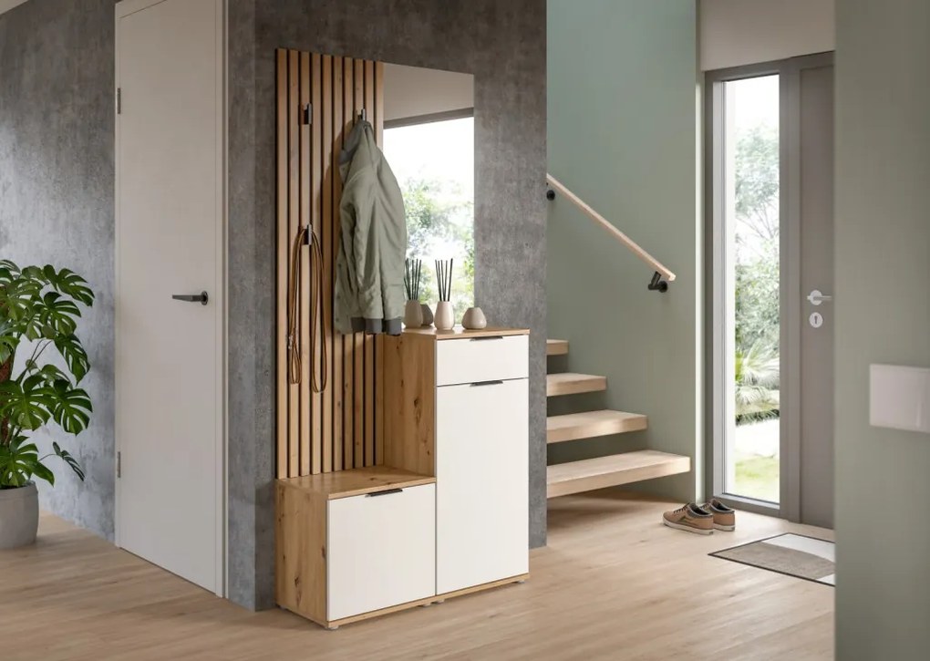 Predsieňová stena Simple, dub artisan/biela