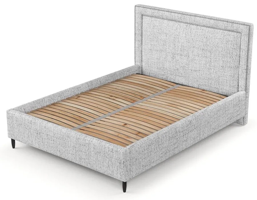 Svetlosivá čalúnená dvojlôžková posteľ s úložným priestorom s roštom 160x200 cm Baleine – Maison de Rêve