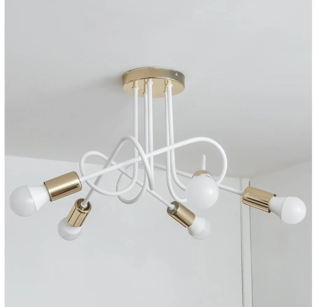 Pritrdjena stropna svetilka OXFORD 5xE27/15W/230V, zlata/bela