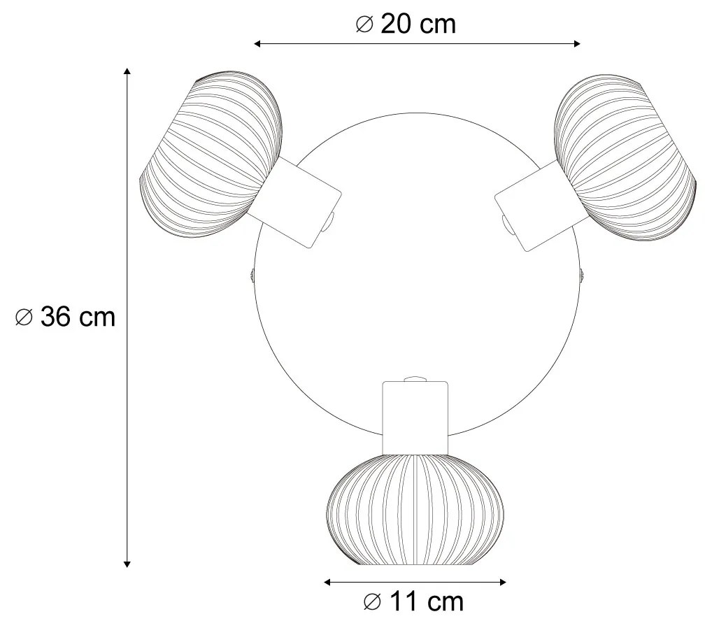 Moderné stropné bodové svetlo zlaté s okrúhlym jantárovým sklom 3-svetlo - Teddy