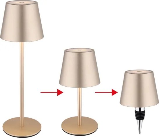 Globo 58488CH-LED Dotyková stmievateľná nabíjacia vonkajšia stolná lampa VANNIE 3W/5V IP54 1800mAh mosadz