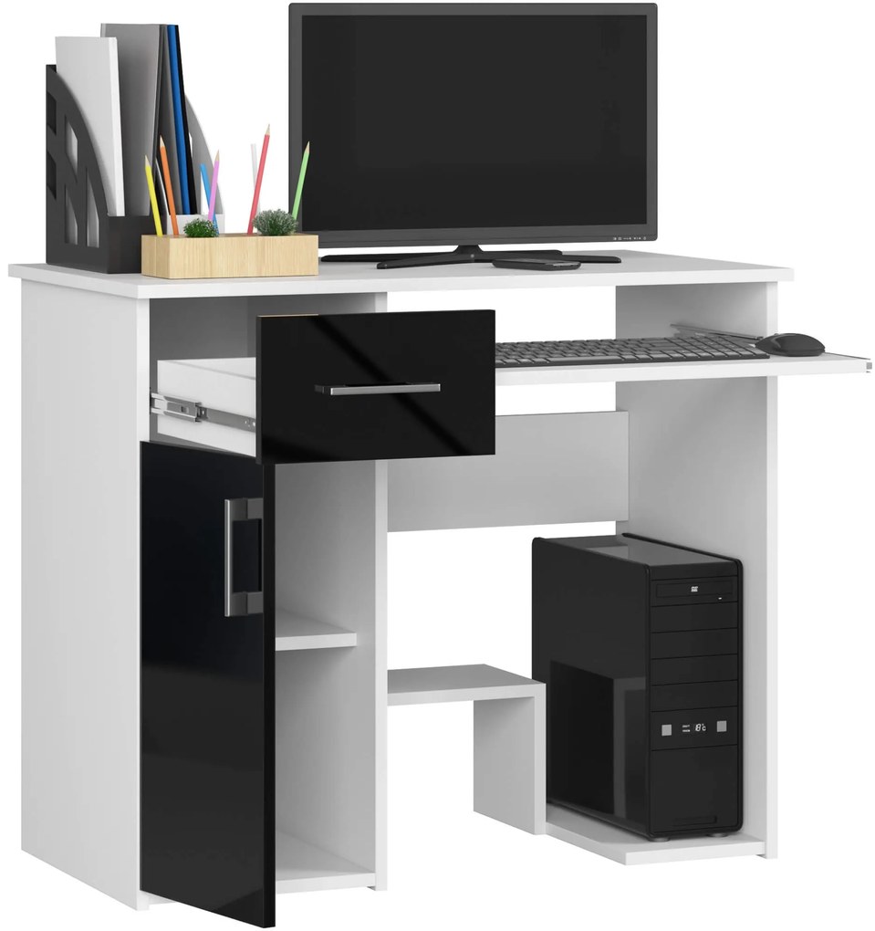 Volně stojící psací stůl Jay 90 cm bílý/černý lesk