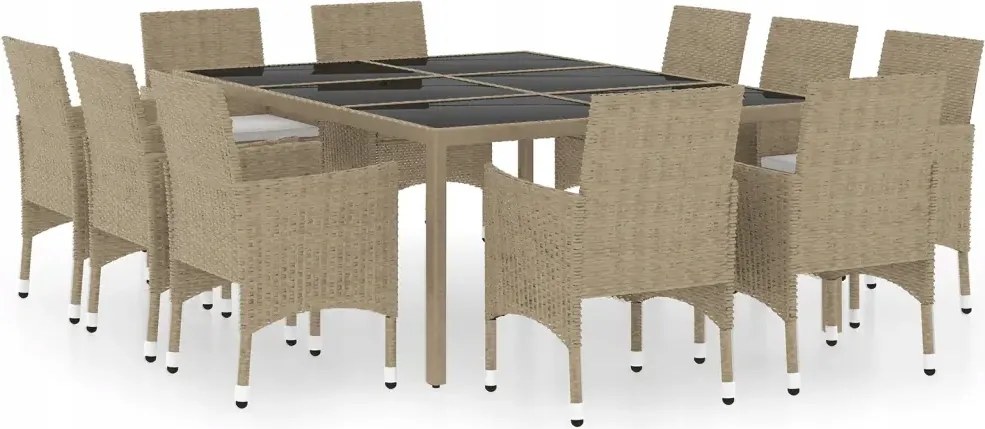 vidaXL 11-dielna sada záhradného nábytku, polyratan, béžová
