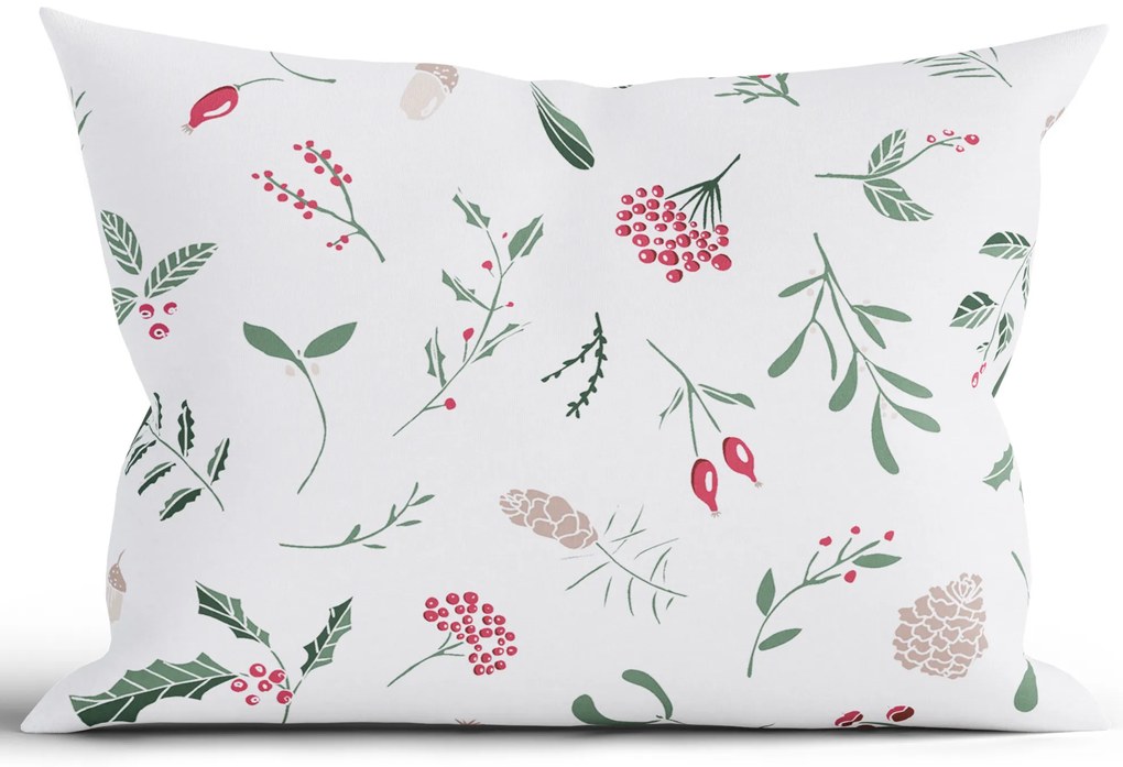 Vianočná bavlnená obliečka na vankúš Renforcé 40 × 60 cm – Cezmínové vetvičky