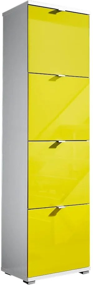 Biela skrinka na topánky so žltými zásuvkami Germania Colorado, výška 174 cm