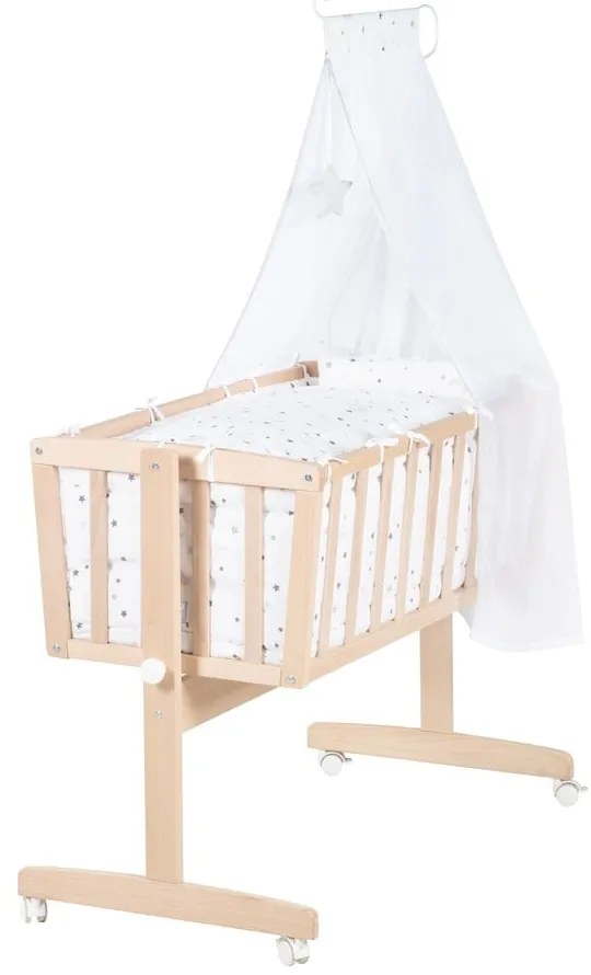 Kolíska z bukového dreva na kolieskach/s baldachýnom 40x90 cm v prírodnej farbe – Roba